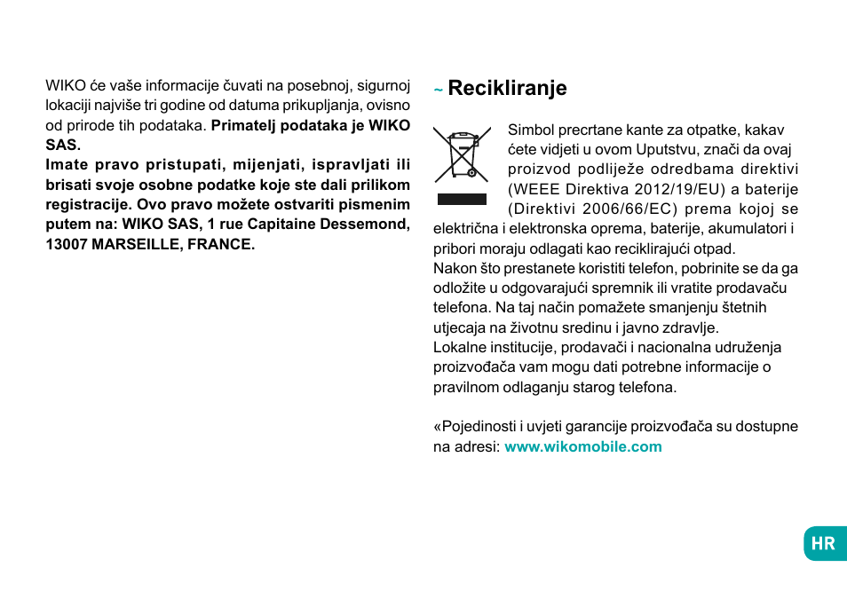 Recikliranje | Wiko Robby User Manual | Page 220 / 292