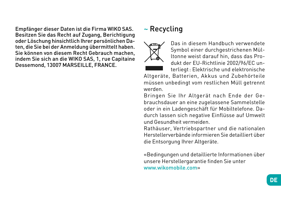 Recycling | Wiko Ufeel prime User Manual | Page 133 / 292