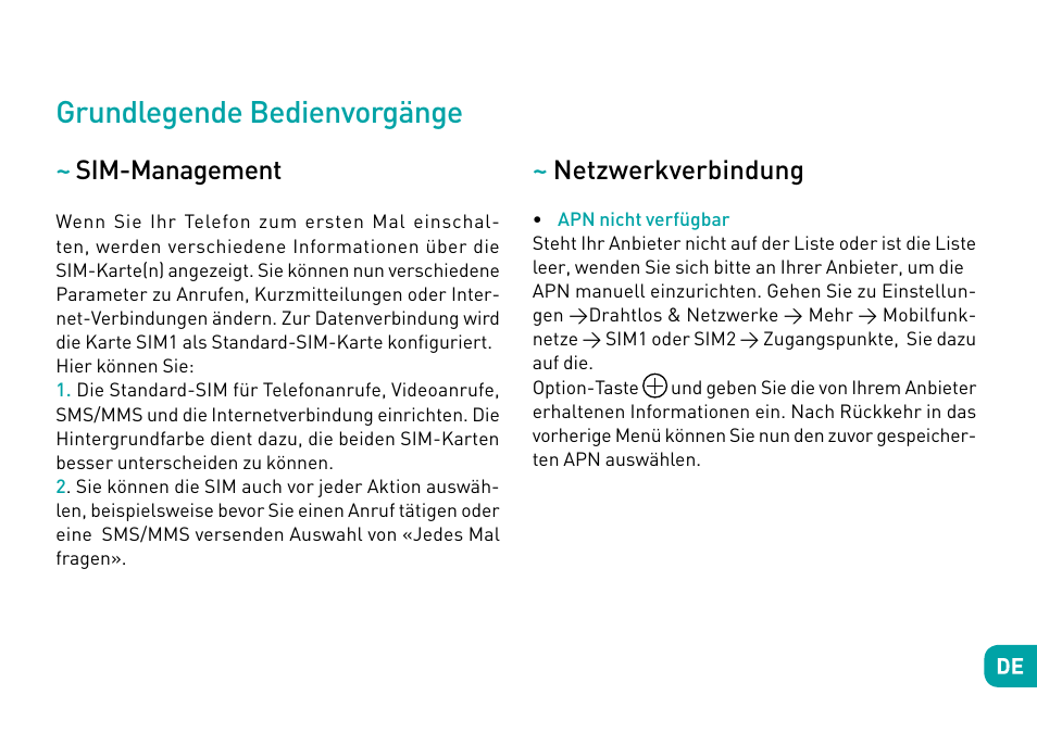 Grundlegende bedienvorgänge, Sim-management, Netzwerkverbindung | Wiko Fever User Manual | Page 123 / 292