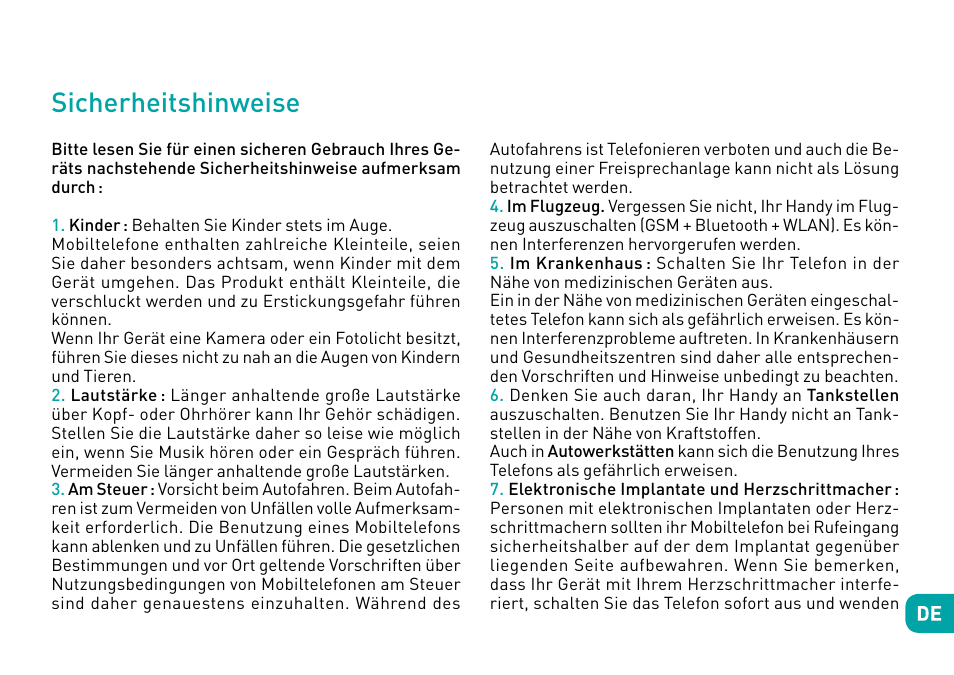 Sicherheitshinweise | Wiko Fever User Manual | Page 127 / 292