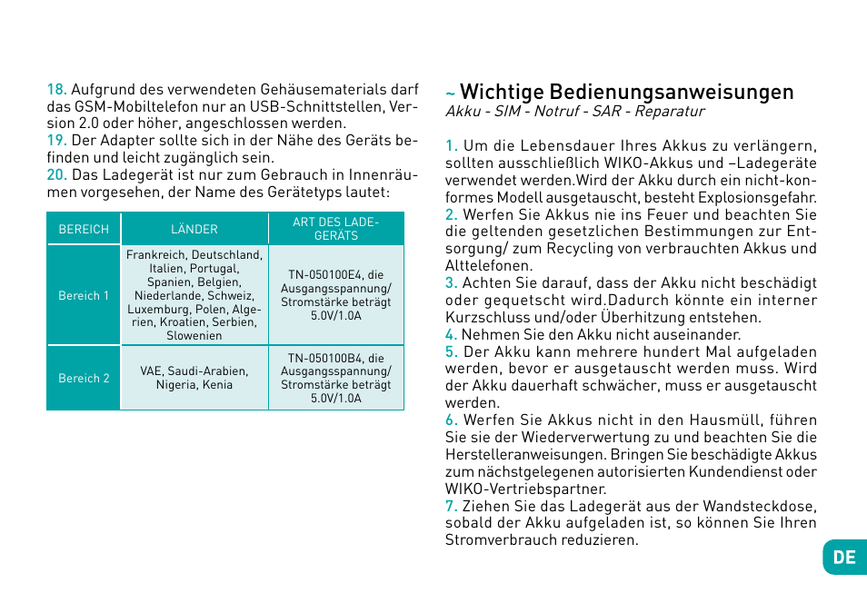 Wichtige bedienungsanweisungen | Wiko Fever User Manual | Page 129 / 292