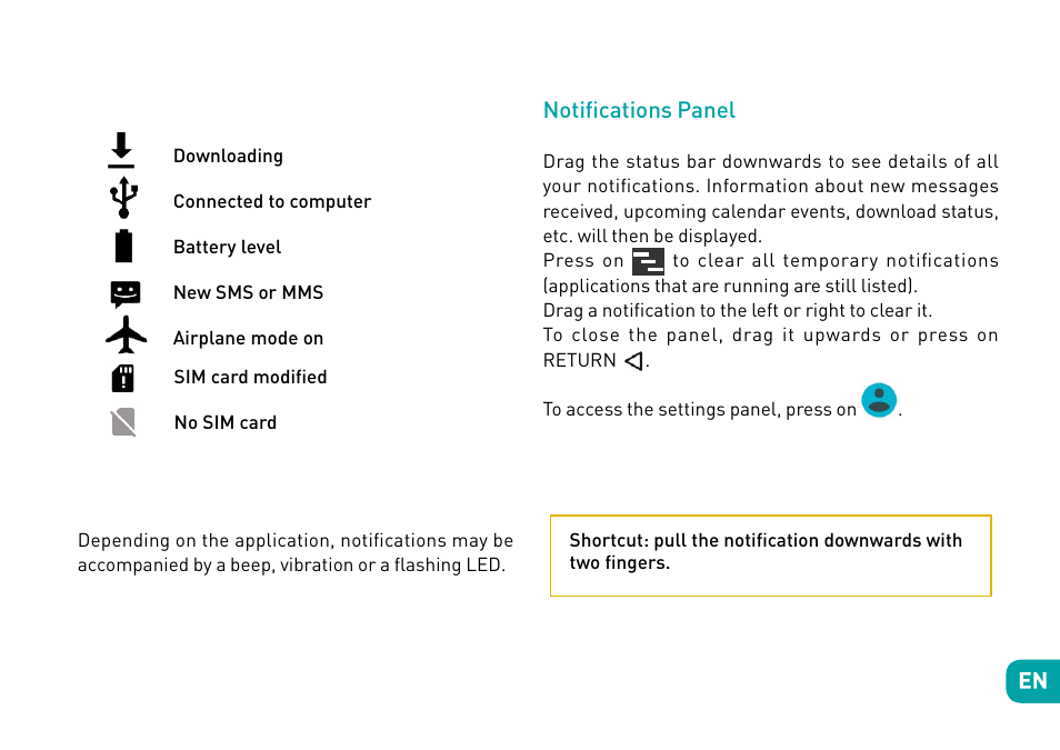 Notifications panel | Wiko Fever User Manual | Page 14 / 292