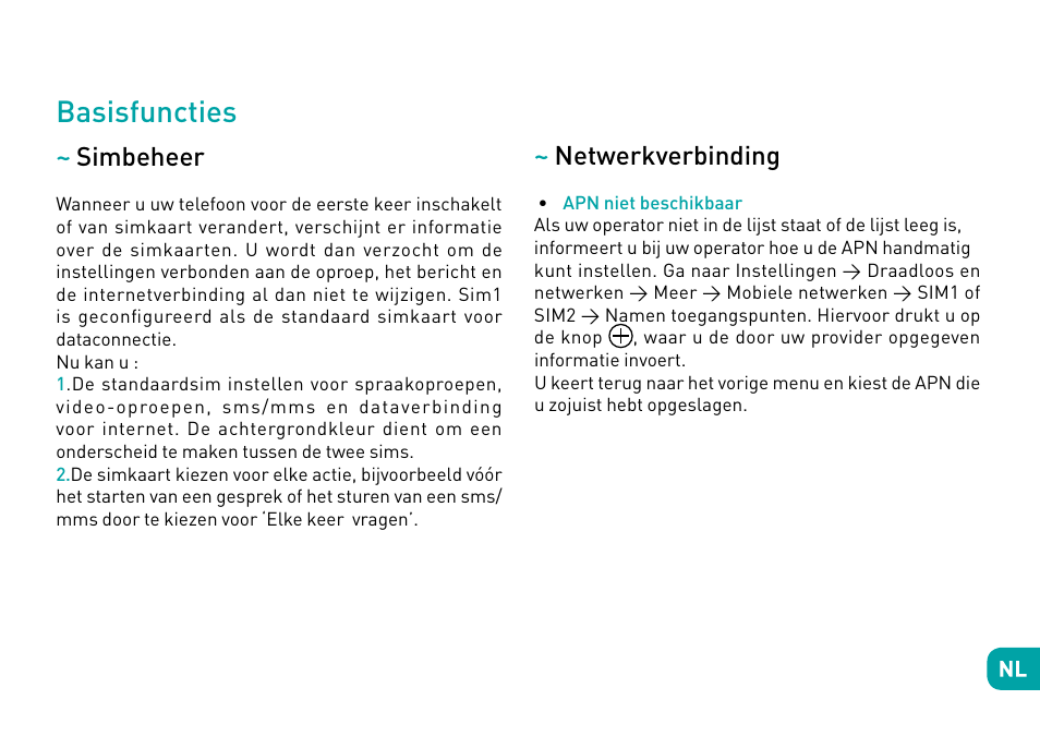 Basisfuncties, Simbeheer, Netwerkverbinding | Wiko Fever User Manual | Page 145 / 292