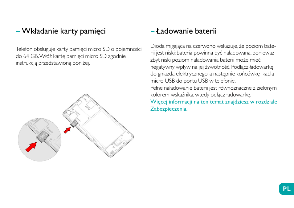 Wkładanie karty pamięci, Ładowanie baterii | Wiko Fever User Manual | Page 186 / 292