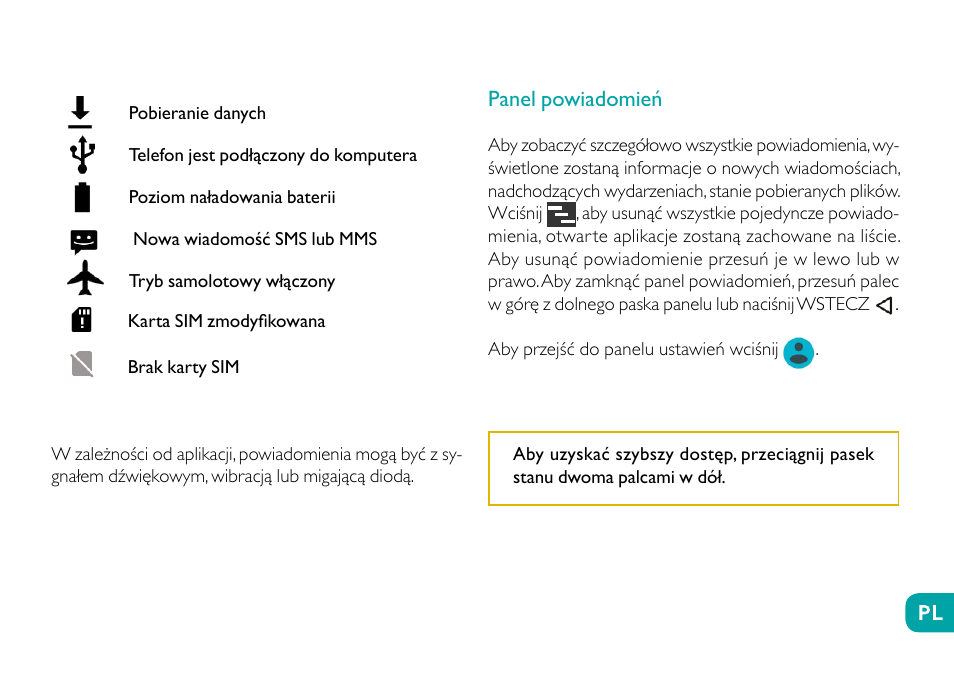 Panel powiadomień | Wiko Fever User Manual | Page 191 / 292