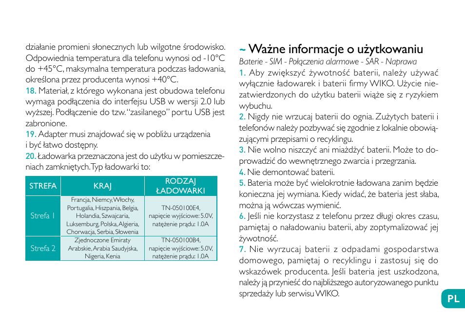 Ważne informacje o użytkowaniu | Wiko Fever User Manual | Page 194 / 292