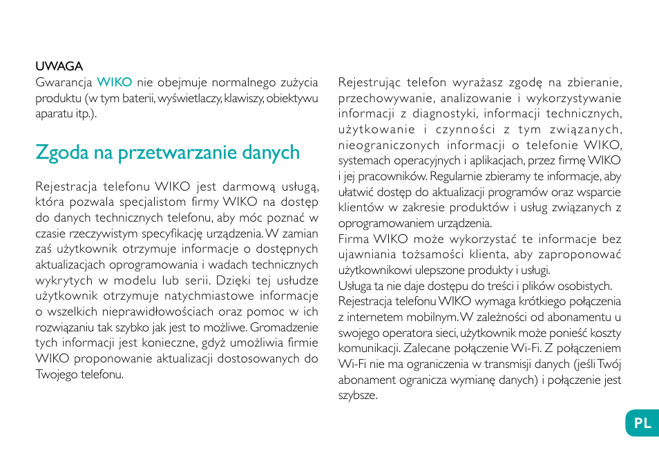 Zgoda na przetwarzanie danych | Wiko Fever User Manual | Page 197 / 292