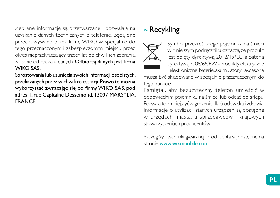 Recykling | Wiko Fever User Manual | Page 198 / 292