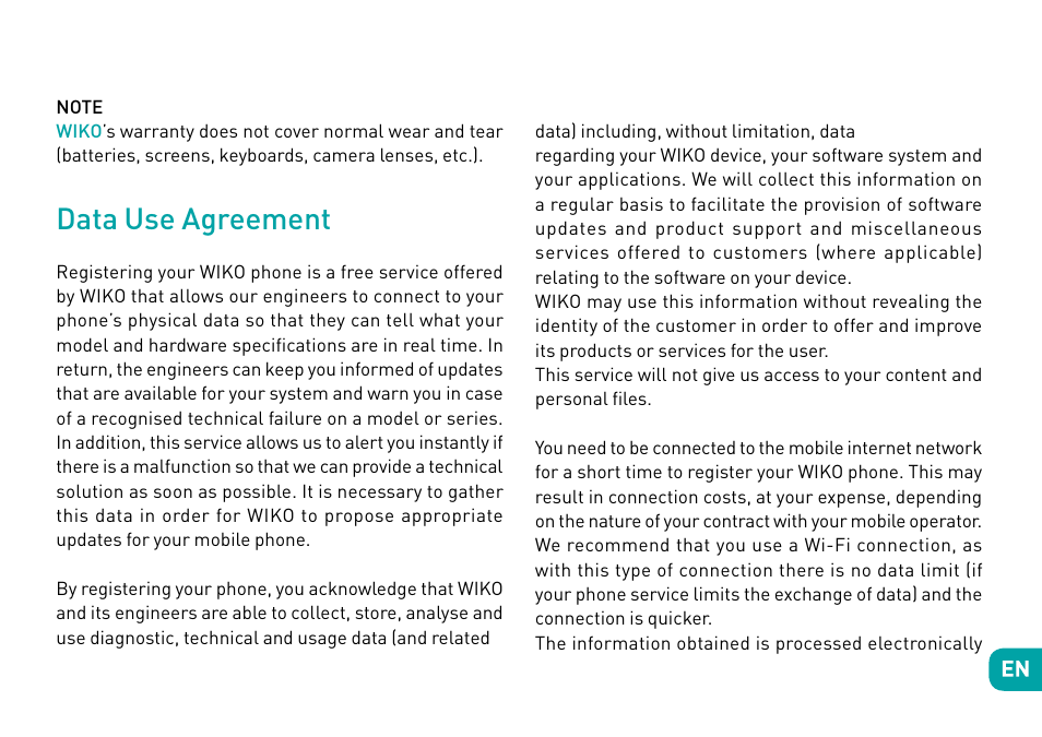 Data use agreement | Wiko Fever User Manual | Page 20 / 292