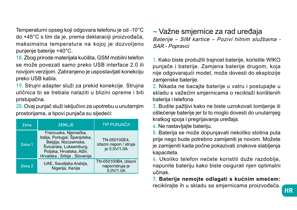 Važne smjernice za rad uređaja | Wiko Fever User Manual | Page 216 / 292
