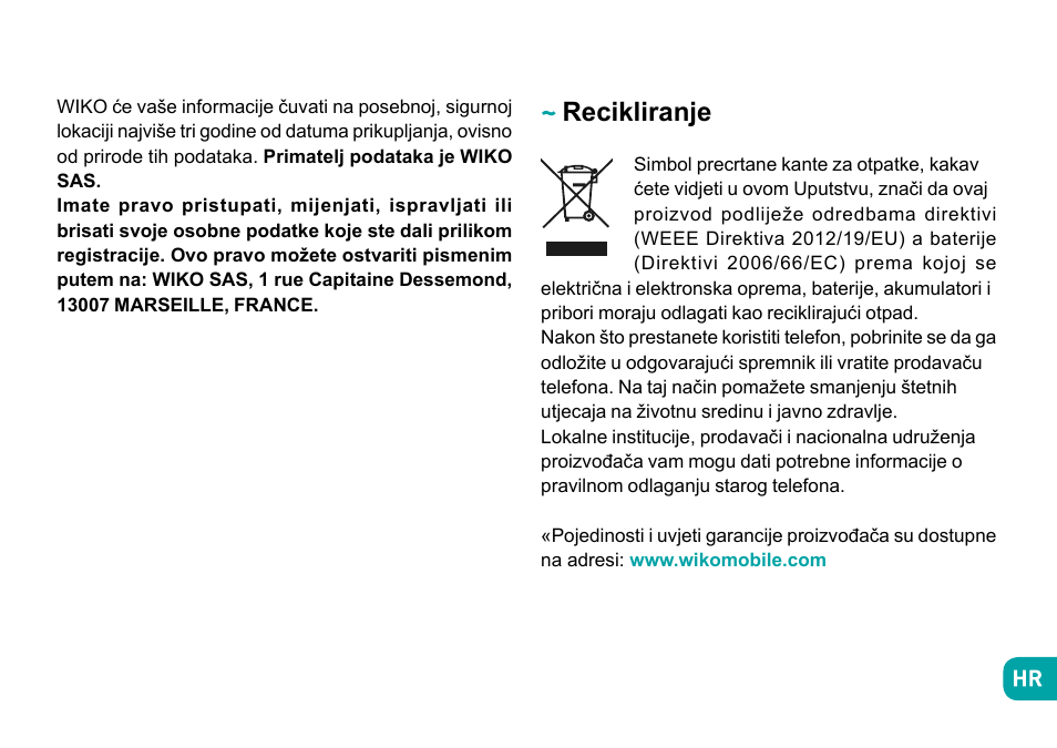 Recikliranje | Wiko Fever User Manual | Page 220 / 292