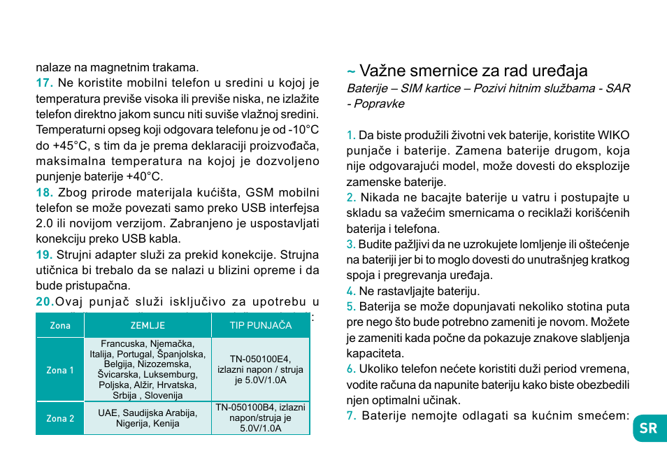 Važne smernice za rad uređaja | Wiko Fever User Manual | Page 261 / 292