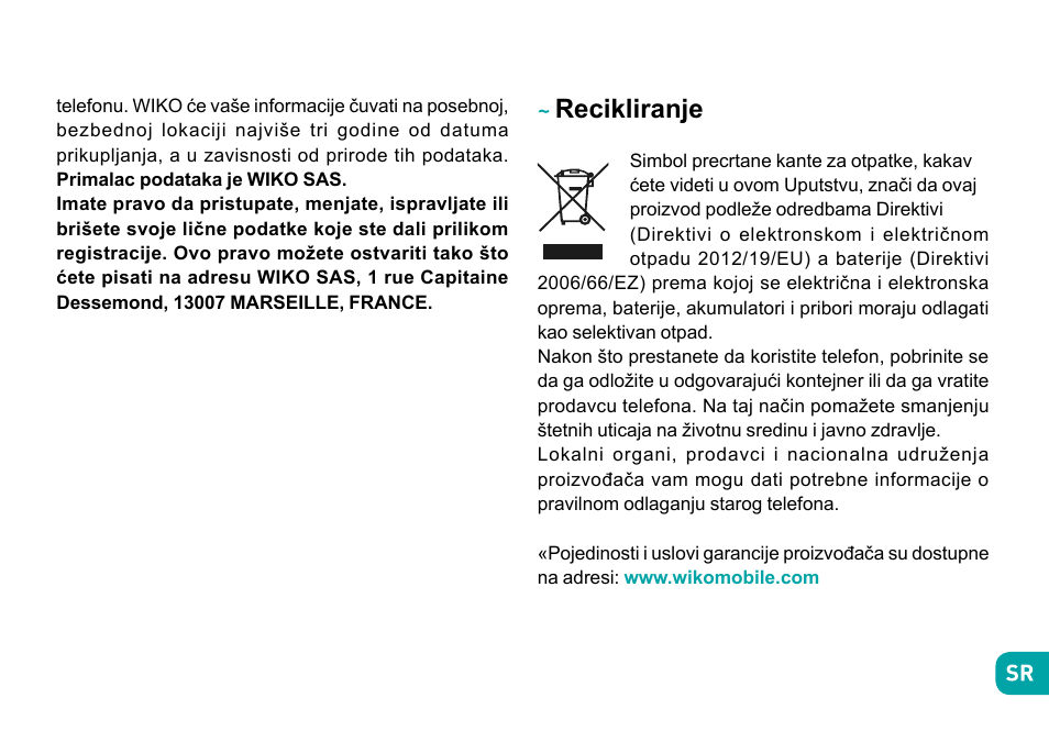 Recikliranje | Wiko Fever User Manual | Page 265 / 292