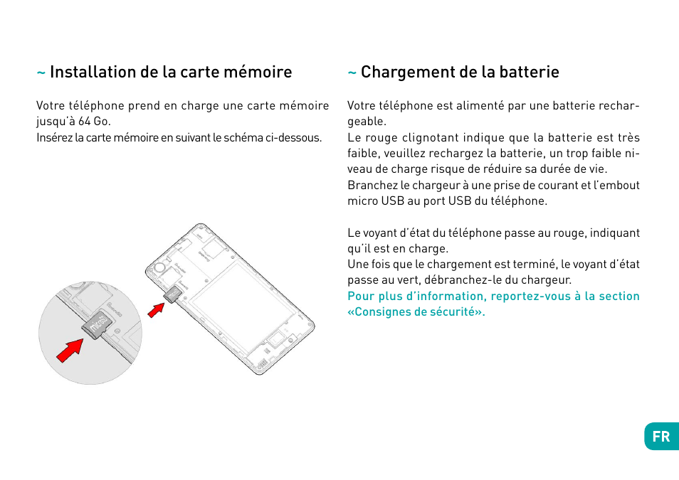 Installation de la carte mémoire, Chargement de la batterie | Wiko Fever User Manual | Page 31 / 292
