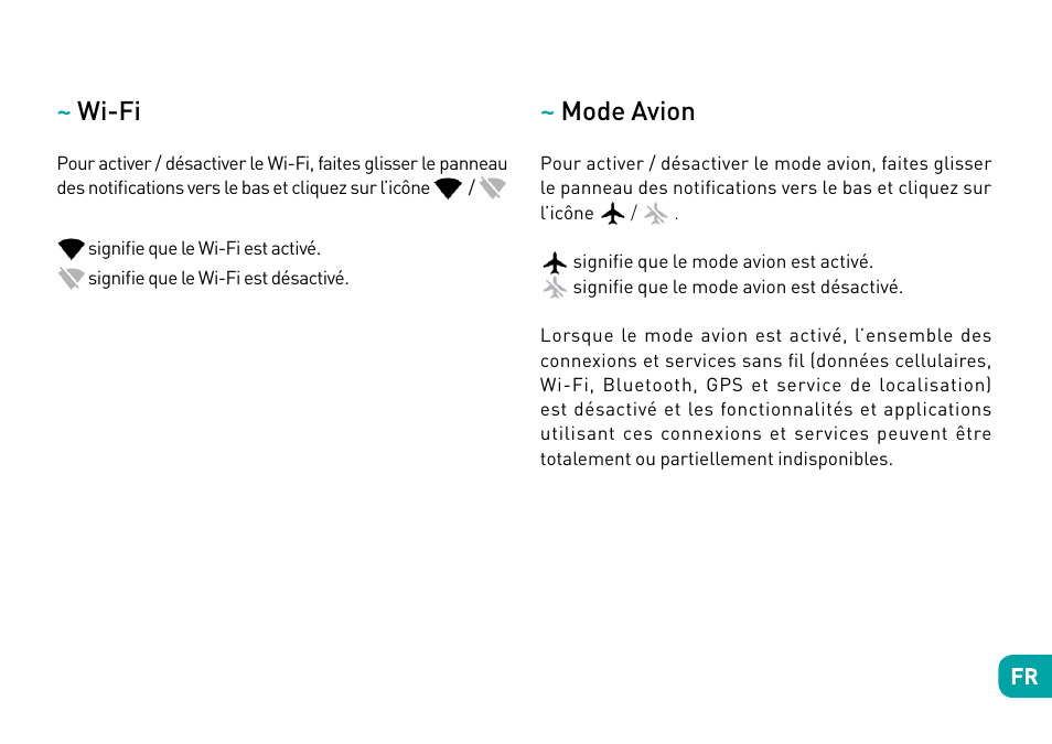 Wi-fi, Mode avion | Wiko Fever User Manual | Page 35 / 292