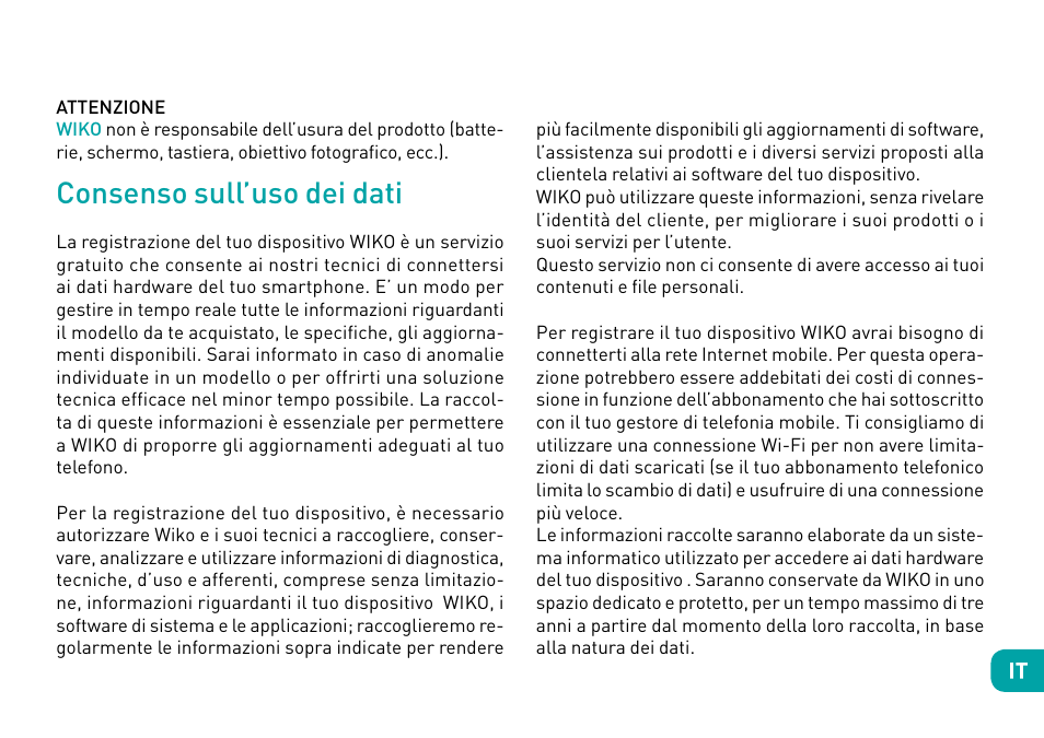 Consenso sull’uso dei dati | Wiko Fever User Manual | Page 65 / 292