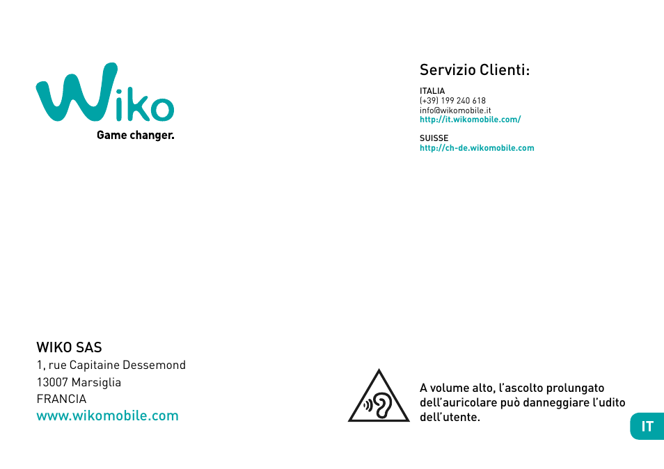 Servizio clienti, Wiko sas | Wiko Fever User Manual | Page 68 / 292