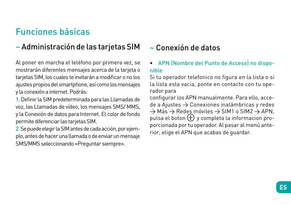 Funciones básicas, Administración de las tarjetas sim, Conexión de datos | Wiko Fever User Manual | Page 78 / 292