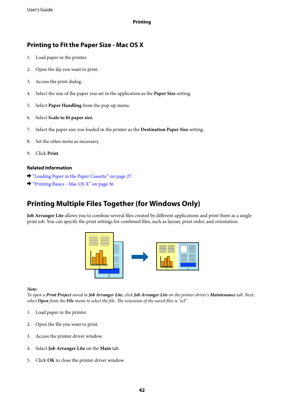 Printing to fit the paper size - mac os x | Epson EcoTank ET-4550 User Manual | Page 42 / 145