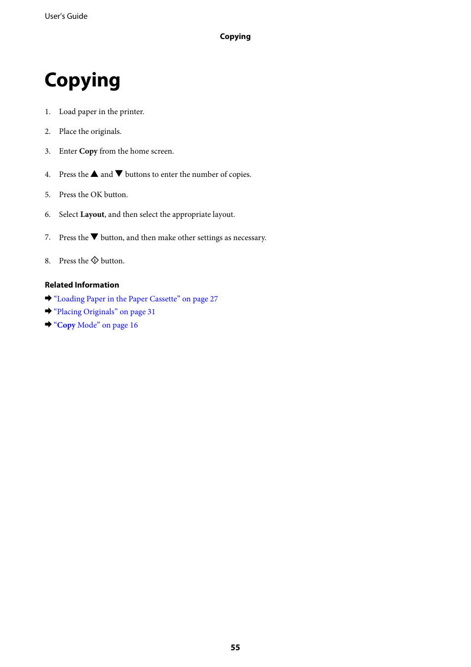 Copying | Epson EcoTank ET-4550 User Manual | Page 55 / 145