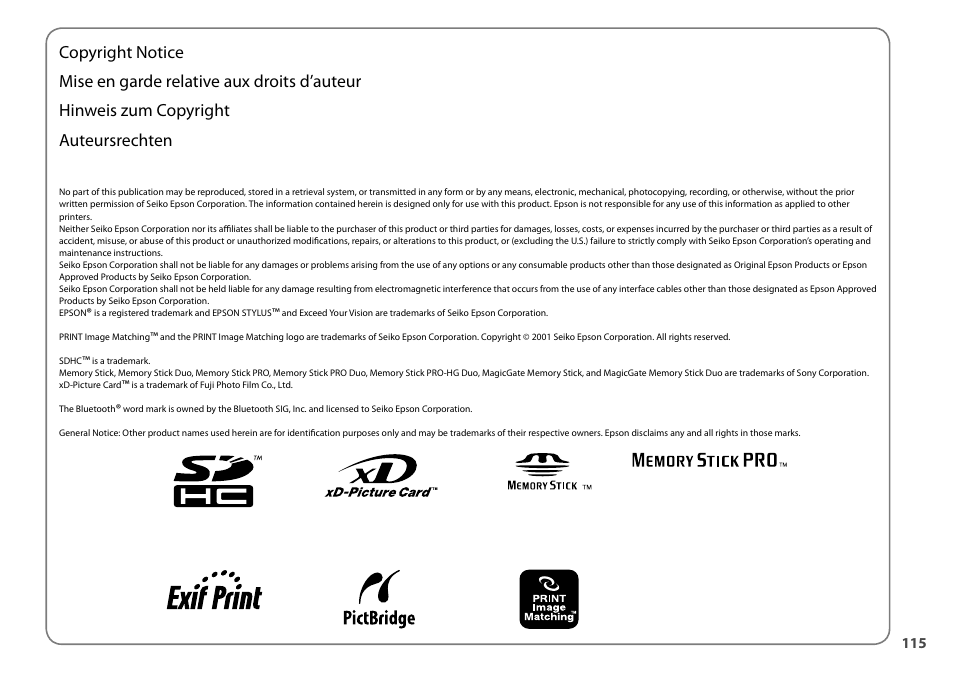 Epson Stylus Photo TX800FW User Manual | Page 115 / 116