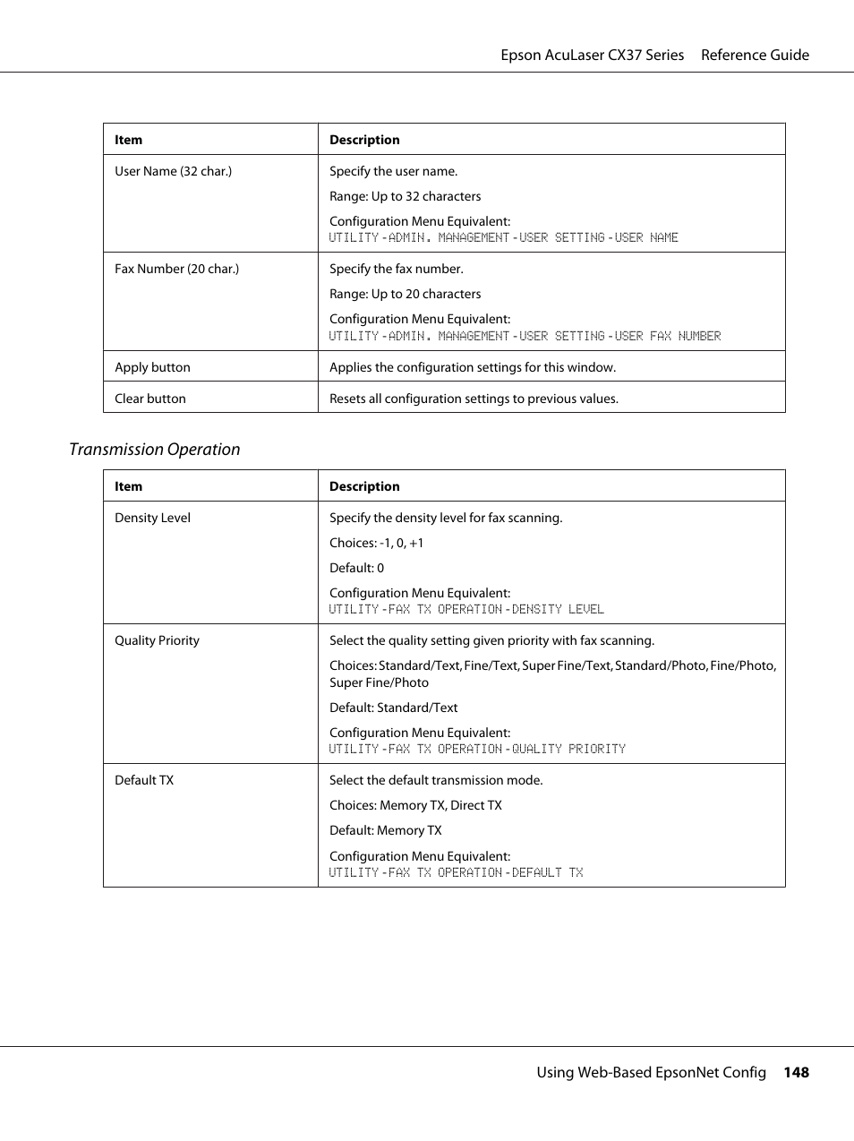 Transmission operation | Epson AcuLaser CX37DNF User Manual | Page 148 / 197