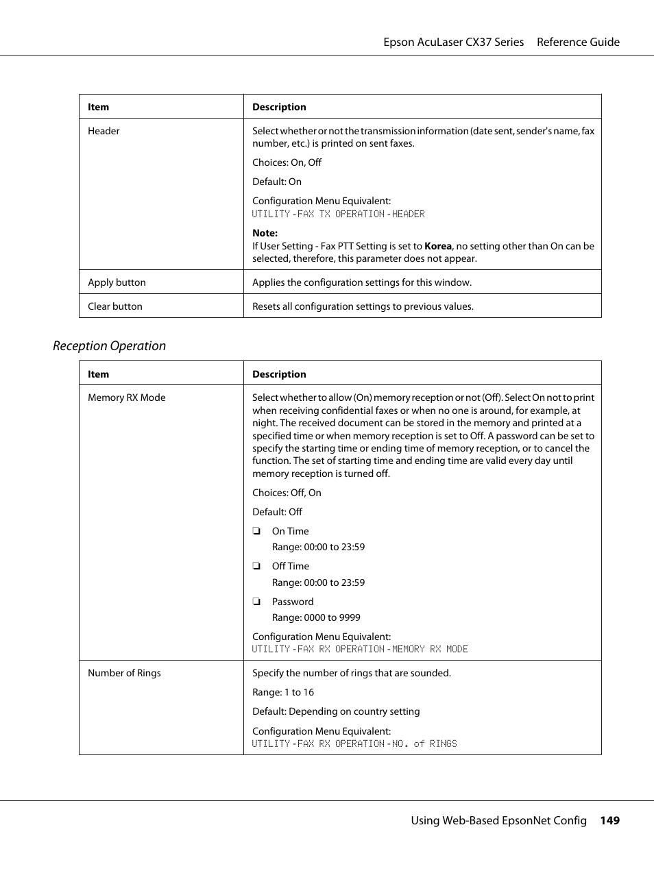 Reception operation | Epson AcuLaser CX37DNF User Manual | Page 149 / 197