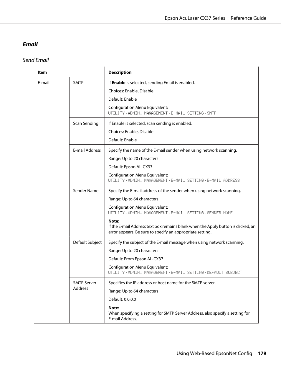Email send email | Epson AcuLaser CX37DNF User Manual | Page 179 / 197