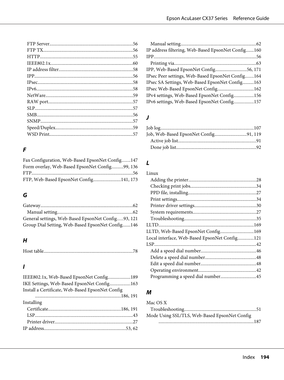 Epson AcuLaser CX37DNF User Manual | Page 194 / 197