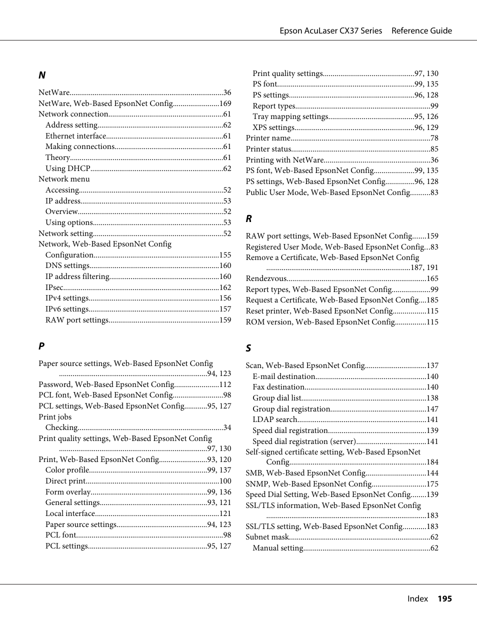 Epson AcuLaser CX37DNF User Manual | Page 195 / 197