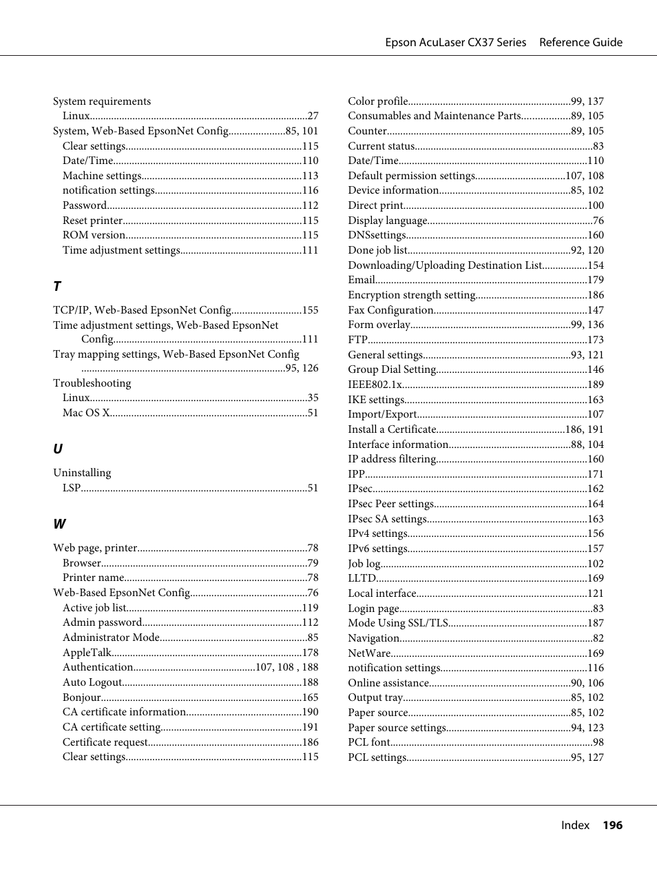 Epson AcuLaser CX37DNF User Manual | Page 196 / 197