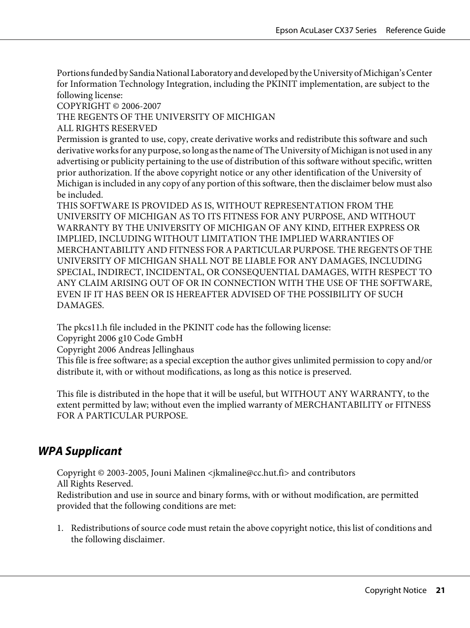 Wpa supplicant | Epson AcuLaser CX37DNF User Manual | Page 21 / 197