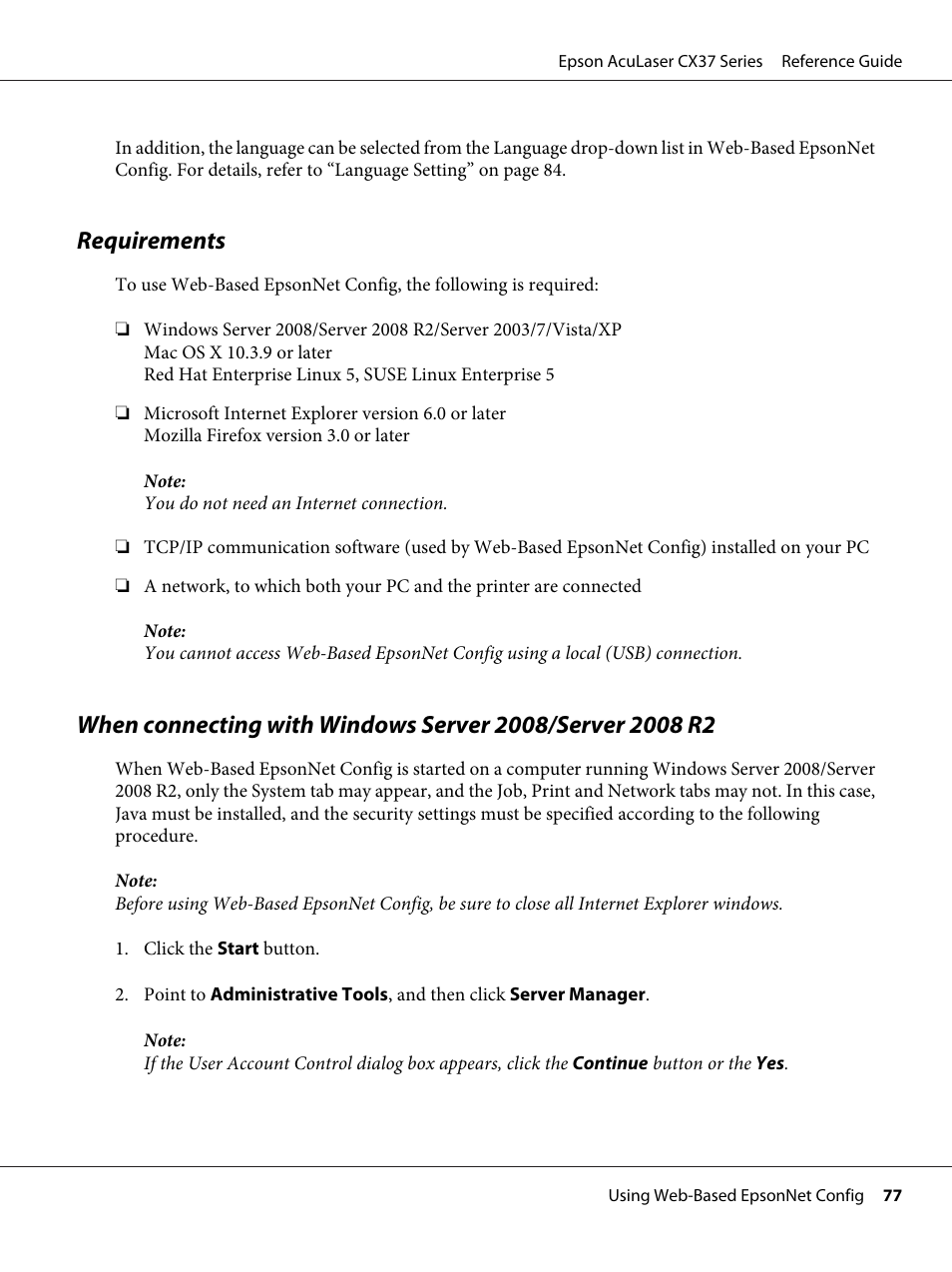 Requirements | Epson AcuLaser CX37DNF User Manual | Page 77 / 197