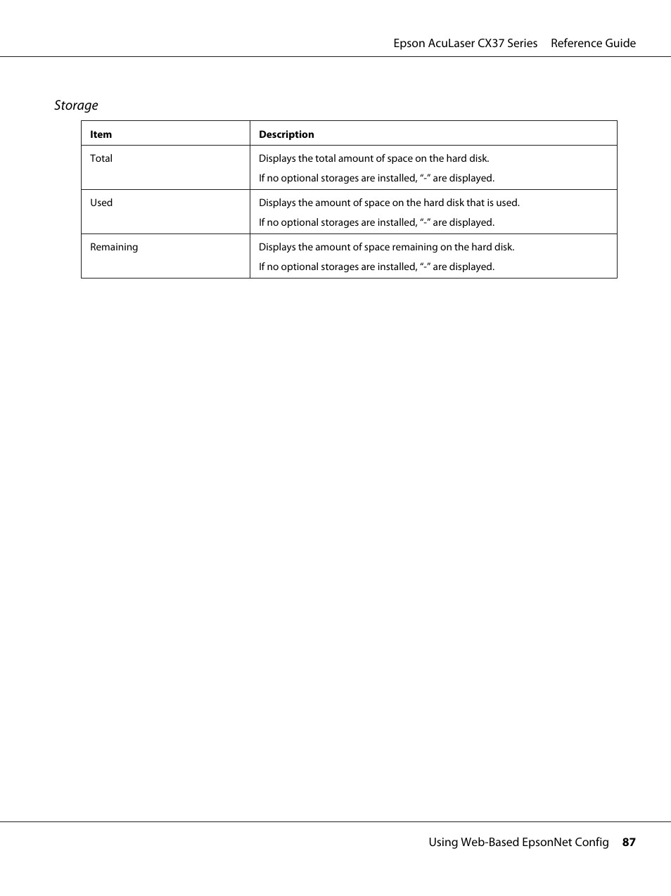 Storage | Epson AcuLaser CX37DNF User Manual | Page 87 / 197