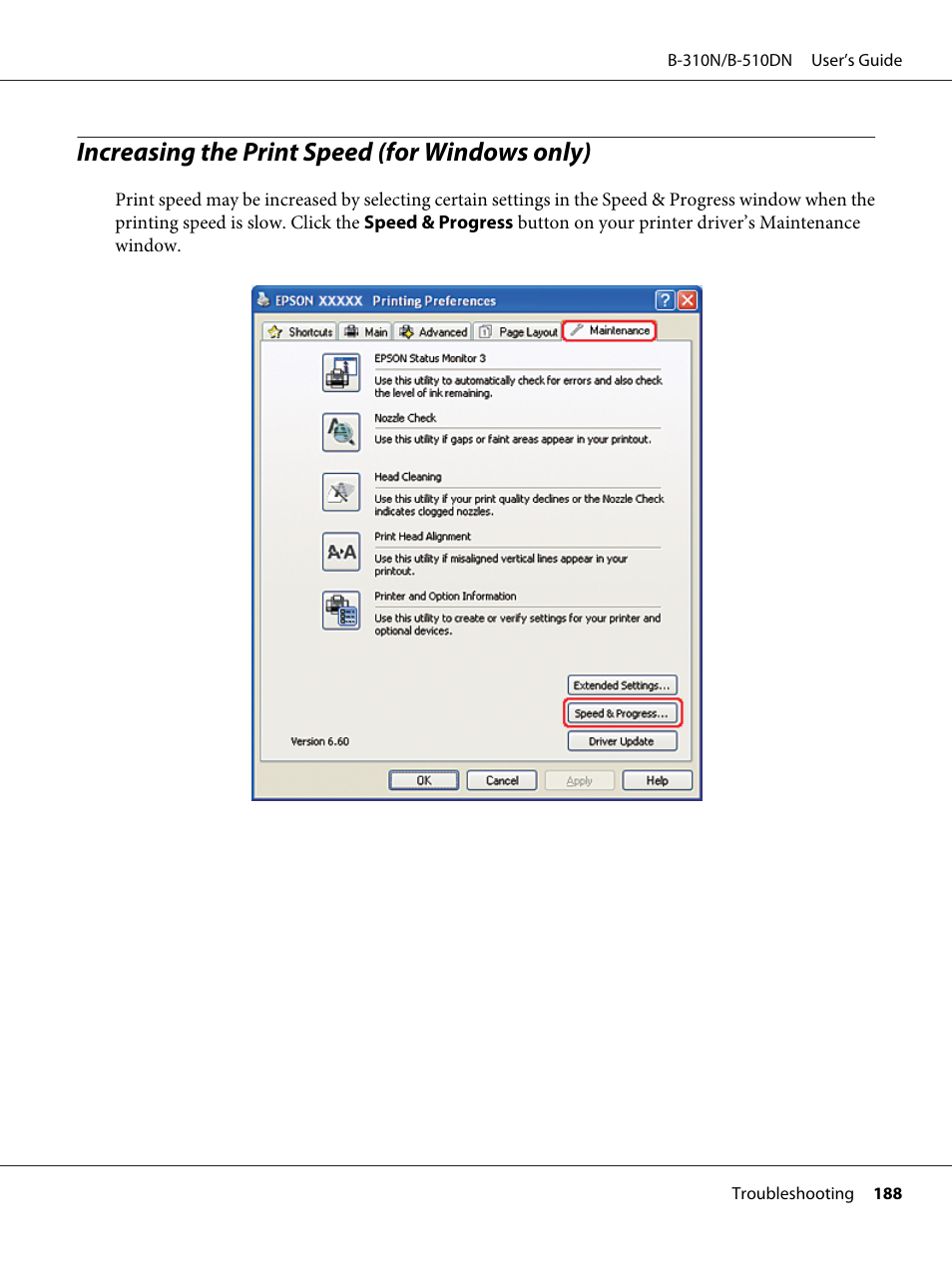 Increasing the print speed (for windows only) | Epson B 510DN User Manual | Page 188 / 218