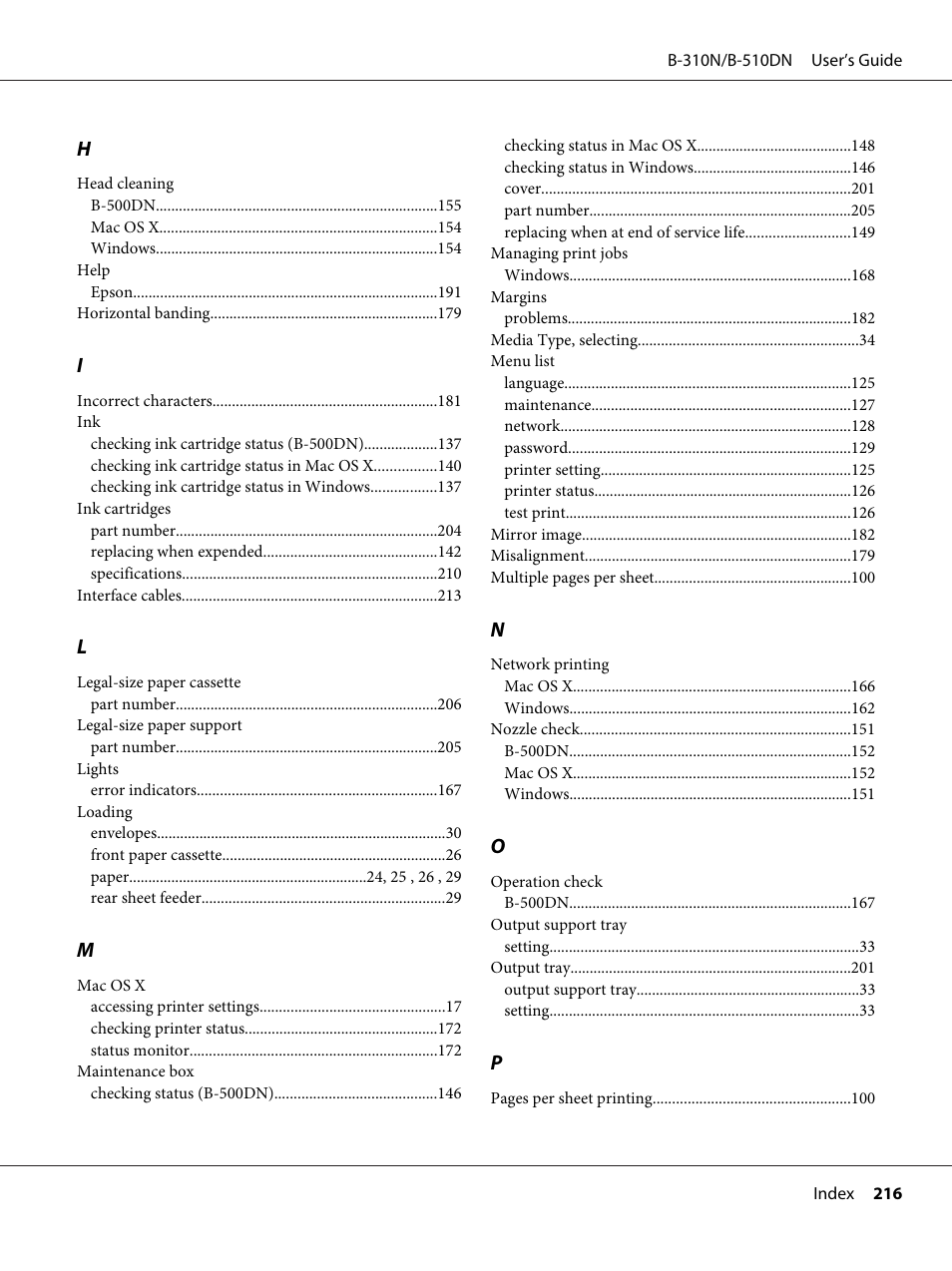 Epson B 510DN User Manual | Page 216 / 218