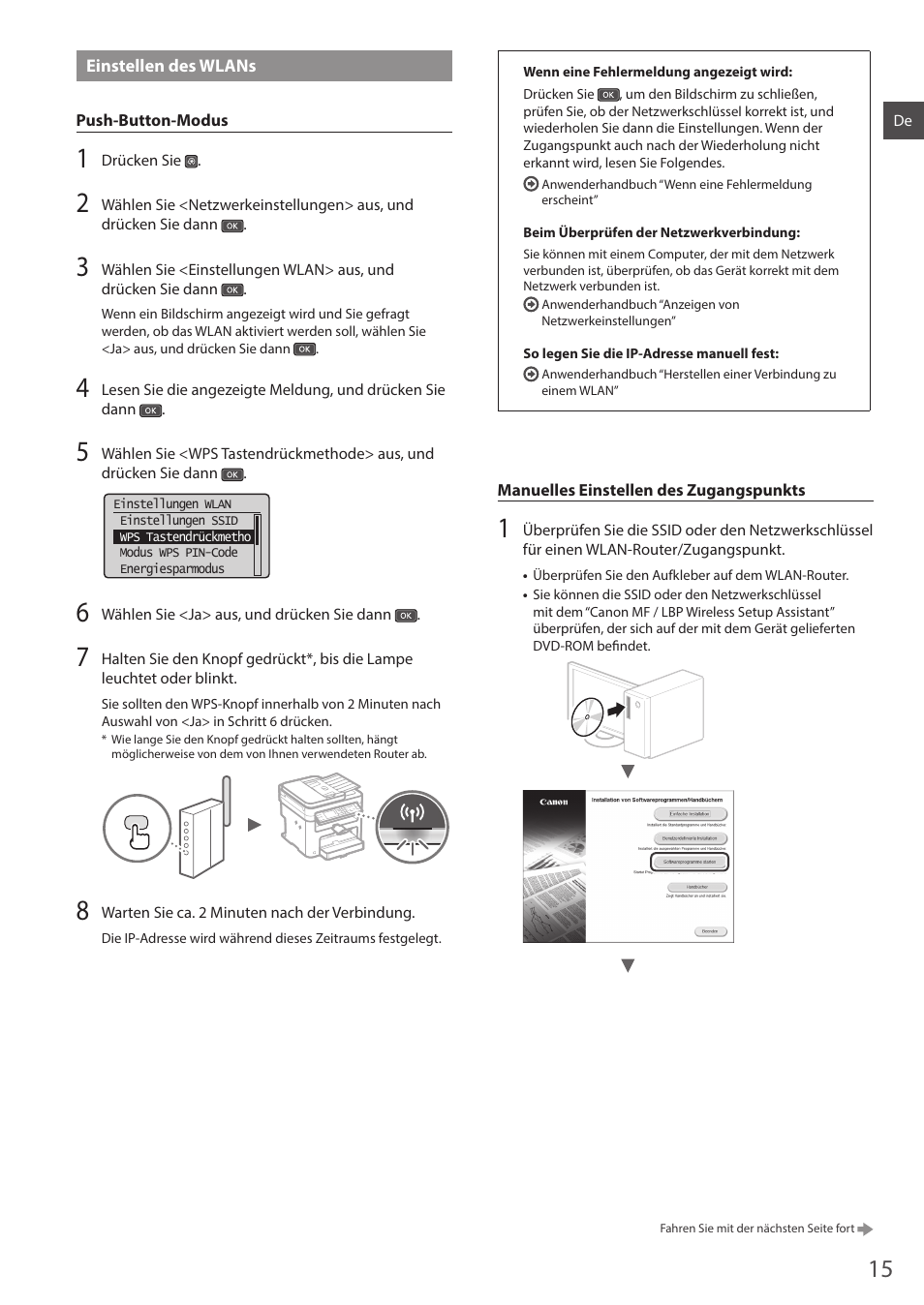Einstellen des wlans | Canon i-SENSYS MF244dw User Manual | Page 15 / 124
