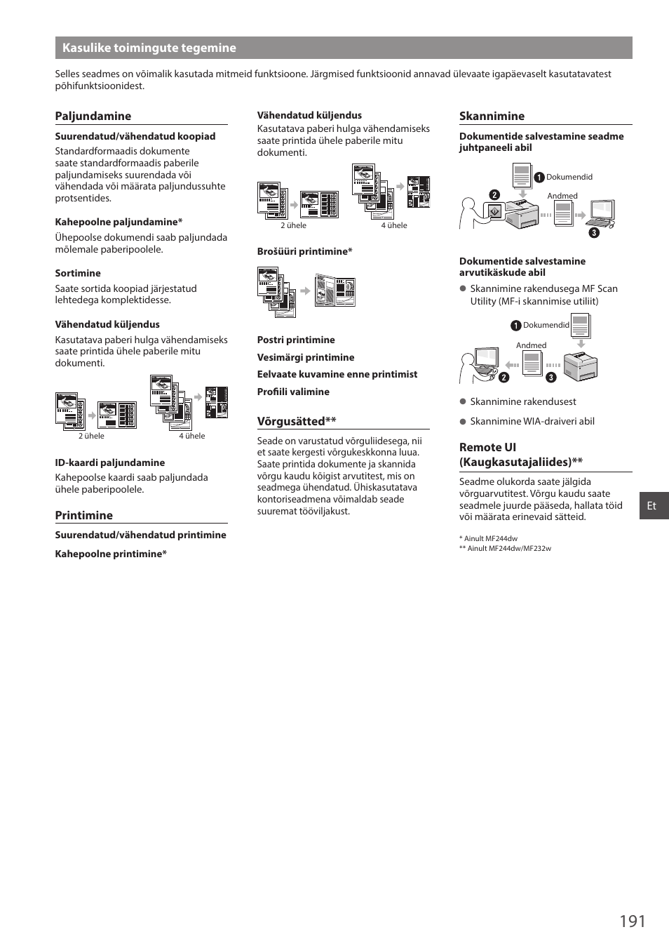 Kasulike toimingute tegemine | Canon i-SENSYS MF244dw User Manual | Page 191 / 308