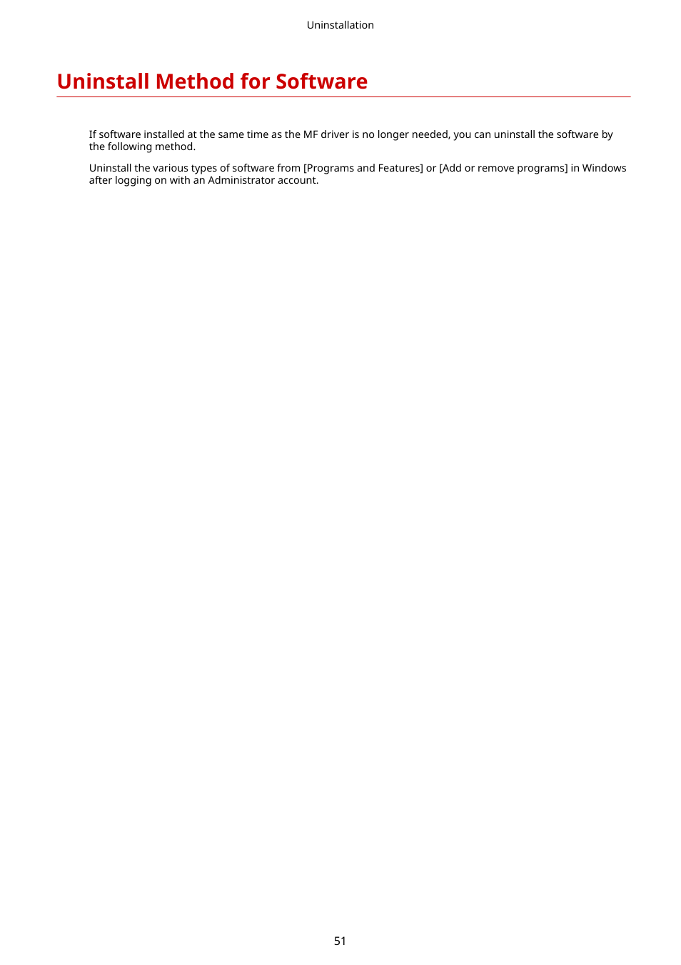 Uninstall method for software, Uninstall method for software(p. 51) | Canon i-SENSYS MF244dw User Manual | Page 53 / 60
