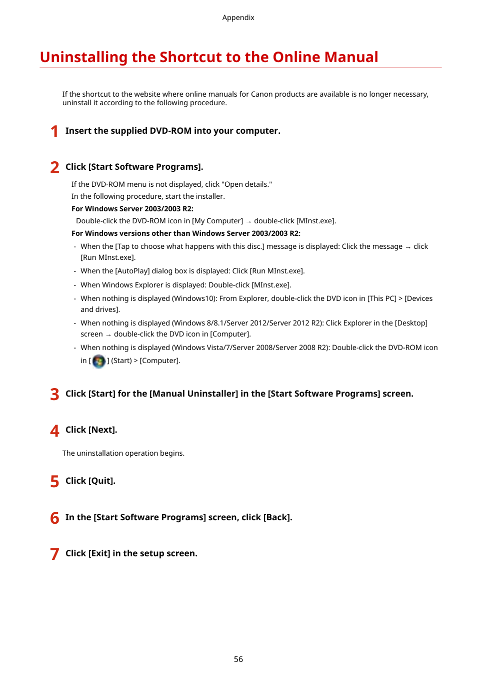 Uninstalling the shortcut to the online manual | Canon i-SENSYS MF244dw User Manual | Page 58 / 60