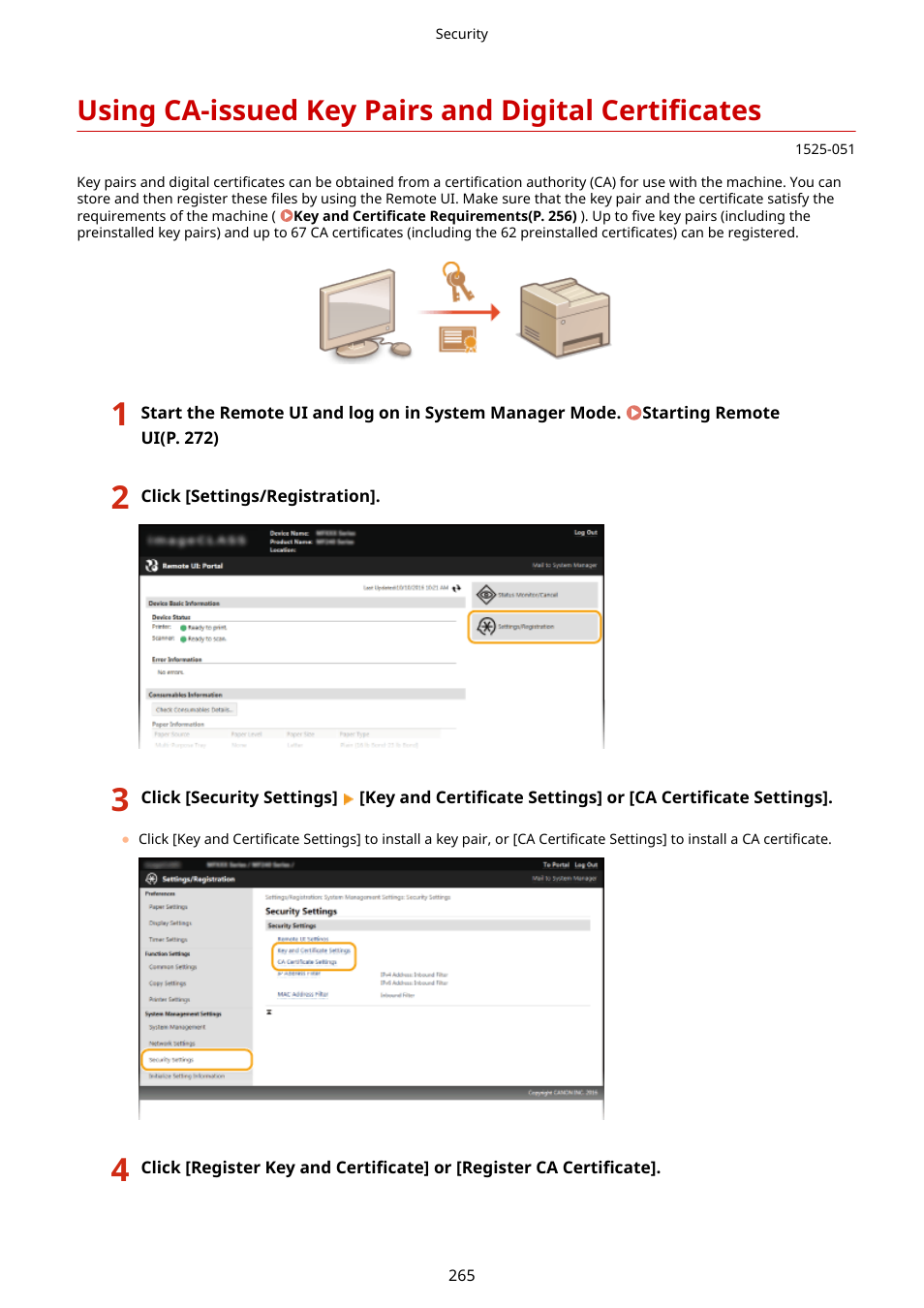 Using ca-issued key pairs and digital certificates | Canon i-SENSYS MF244dw User Manual | Page 271 / 477