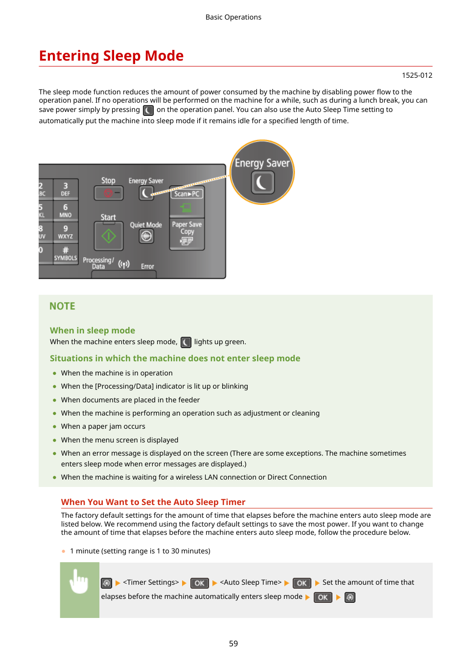 Entering sleep mode, Entering sleep mode(p. 59) | Canon i-SENSYS MF244dw User Manual | Page 65 / 477