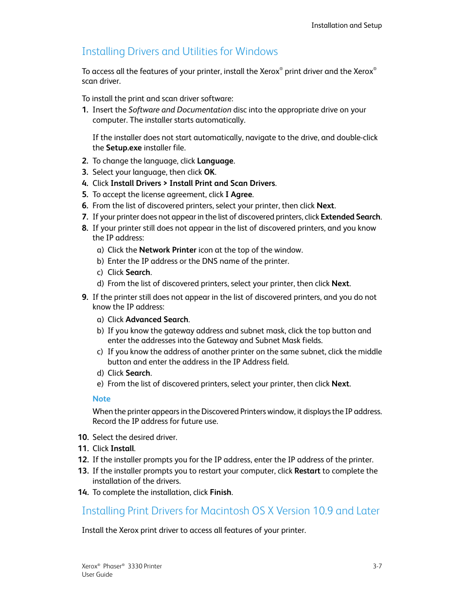 Installing drivers and utilities for windows, Later -7 | Xerox Phaser 3330 User Manual | Page 33 / 114