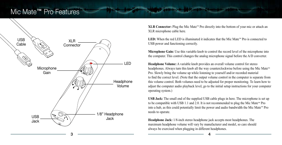 Mic mate ™ pro features | MXL USB Mic Mate Pro User Manual | Page 3 / 7