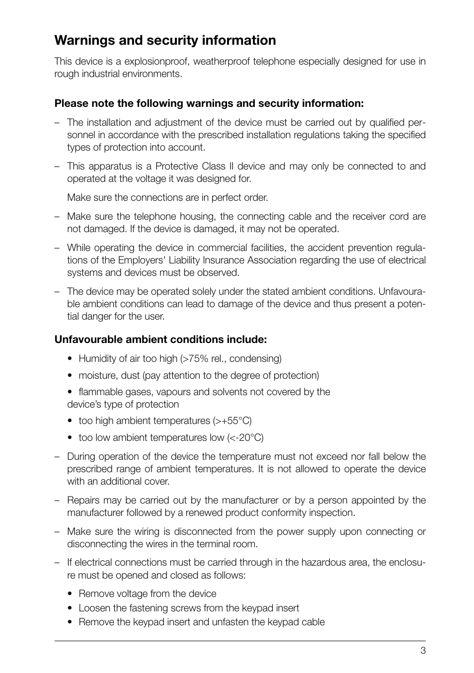 Warnings and security information | MEDC Ex FernTel User Manual | Page 3 / 8