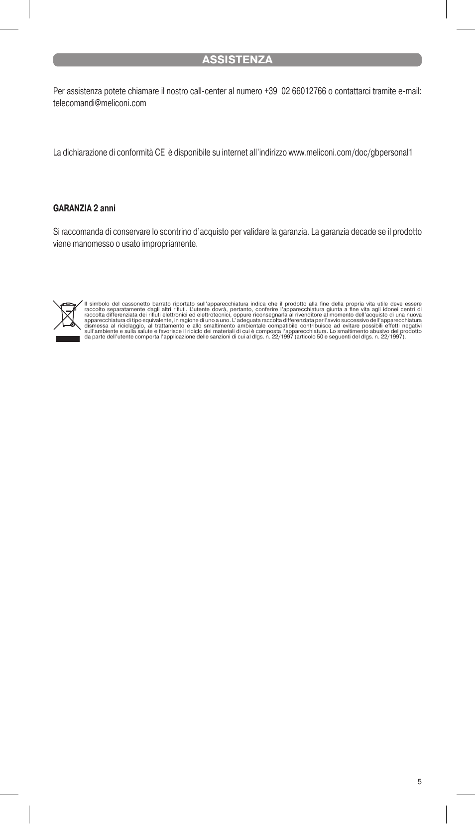 Assistenza | Meliconi Gumbody Personal 1 for SAMSUNG User Manual | Page 5 / 20