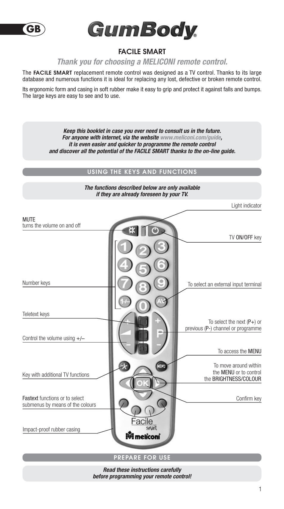 Meliconi Gumbody Facile Smart User Manual | 5 pages