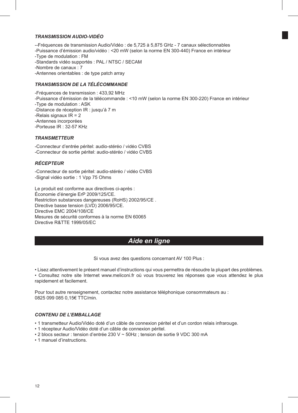 Aide en ligne | Meliconi AV100 Plus User Manual | Page 14 / 20