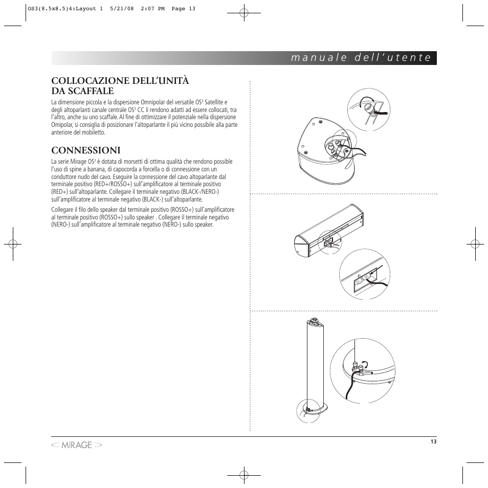 Collocazione dell’unità da scaffale, Connessioni | Mirage OS³-FS User Manual | Page 13 / 36