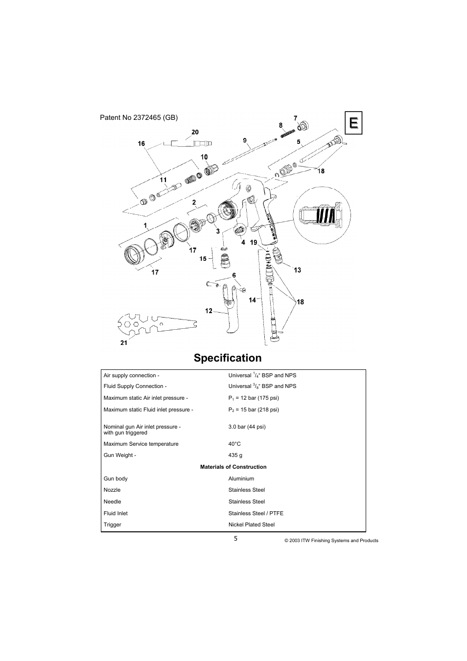 Specification | DeVilbiss SB-E2-2-531 User Manual | Page 5 / 32